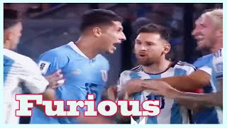 Furious Lionel Messi grabs Uruguay star around the neck as Argentina match boils over [upl. by Ailime639]