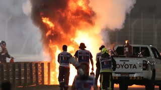 French F1 driver Romain Grosjean survives fireball in miracle [upl. by Ain711]