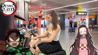 I played DEMON SLAYER OP Gurenge on piano in public [upl. by Barth]