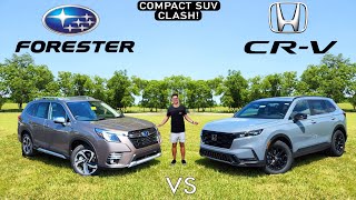 COMPACT SUV CLASH  2024 Honda CRV vs 2024 Subaru Forester Comparison [upl. by Ecienahs511]