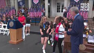 WATCH US womens soccer team receives keys to New York City after 2019 World Cup win [upl. by Rawden]