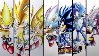 Drawing Sonics Super Forms And Transformations  Compilation [upl. by Sion]