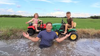 Playing in the mud and watering hay with kids tractors  Tractors for kids [upl. by Matta325]