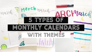 5 Types Of Monthly Calendars  Themes  BULLET JOURNAL IDEAS [upl. by Yrrum372]