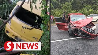 Man fatally struck while aiding crash victim in Kota Tinggi woman killed in separate accident [upl. by Lezned980]