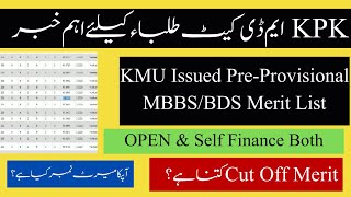 KMU MBBS BDS Merit List  KMU Issued Pre Provisional Merit List 2023 ٰ Closing Merit Open amp Self [upl. by Ahselak]