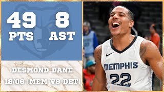 Desmond Bane CAREER HIGH 49 PTS Performance for the Grizzlies  Dec 6  Grizzlies vs Pistons [upl. by Enerak756]