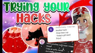 yikes Trying On Subscribers WINTER OUTFIT HACKS  Royale High Outfit Hacks [upl. by Idnerb]