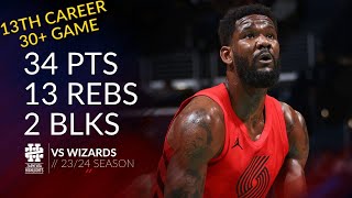 Deandre Ayton 34 pts 13 rebs 2 blks vs Wizards 2324 season [upl. by Lillis]