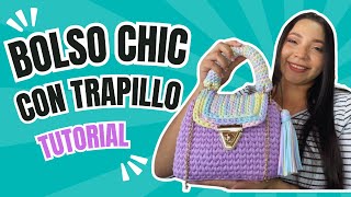 🧶 BOLSO TEJIDO CON TRAPILLO  REALIZADO CON PUNTOS BÁSICOS [upl. by Reivaz]