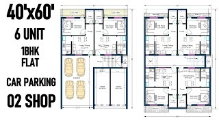 40X60 FEET  2400 SQFT 1BHK FLAT WIHT SHOP RENT PURPOSE HOUSE PLAN appartement [upl. by Samuel]