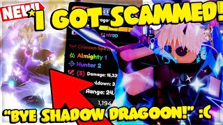 HOW I GOT SCAMMED MY RAREST SECRET SHADOW DRAGON 😭💔😭 SA TRADING PLAZA 😔  ANIME DEFENDERS PART 2 [upl. by Sorips]