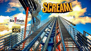 2024 Scream Floorless Roller Coaster On Ride Front Row 4K POV Six Flags Magic Mountain [upl. by Gris211]