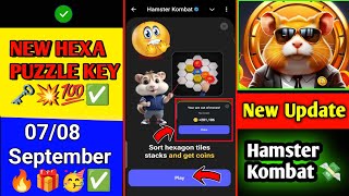 0708 September Hamster Kombat Hexa Puzzle 🤑08092024 🎁07 September Hexa Puzzle Solve kese Kare [upl. by Norrehs]