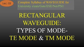 Types of Modes in Rectangular Waveguide  TE Mode amp TM Mode  Waveguide  Lec3 Join Telegram 4 PDF [upl. by Annaek925]