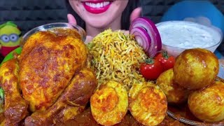 ASMR MUKBANK 😋 EATING WHOLE CHICKEN CURRY  AND EGGS  TOMATO SAUCE AND RICE AND MORE 🔥🔥😋 [upl. by Hibbitts]