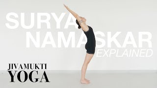 How to Jivamukti Sun Salutations explained  Surya Namaskar Tutorial jivamuktiyoga [upl. by Horvitz]