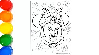 Cute Minnie Mouse Drawing Painting and Coloring Pages for Kids Disney Minnie Mouse Drawing [upl. by Rosie]