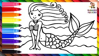 Dibuja y Colorea Una Hermosa Sirena 🧜‍♀️🌊🌈 Dibujos Para Niños [upl. by Gujral]