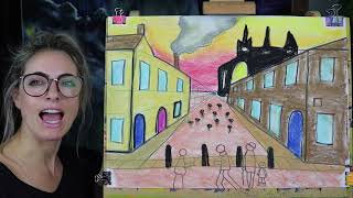 Learn how to draw A LOWRY INSPIRED URBAN LANDSCAPE USING PERSPECTIVE STEP BY STEP GUIDE Age 5 [upl. by Enel]