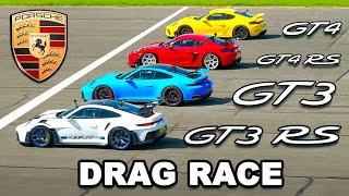 Porsche 911 GT3 RS v GT4 RS v GT3 v GT4 DRAG RACE [upl. by Yerag]