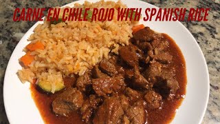 Carne En Chile Rojo W Spanish Rice SO GOOD [upl. by Cyd]