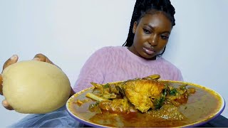 Cook and Eat With Me delicious palm nut soup  making cassava fufu Mukbang [upl. by Hjerpe949]