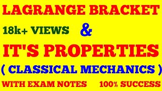 LAGRANGE BRACKET  PROPERTIES OF LAGRANGE BRACKET  CLASSICAL MECHANICS  WITH EXAM NOTES [upl. by Leonora]