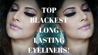 TOP 14 BLACKEST SMUDGE PROOF LIQUID EYELINERS REVIEW  AFFORDABLE HIGH END 2018  MATTE  GLOSS [upl. by Dnomhcir]