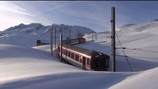 Matterhorn Gotthard Bahn und viel viel SchneeEisenbahnZüge [upl. by Monah]