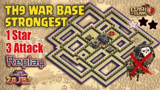 1 Bintang 3 Kali Serangan  Bukti Replay  TH9 War Base Terkuat  Clash of Clans [upl. by Dewees876]