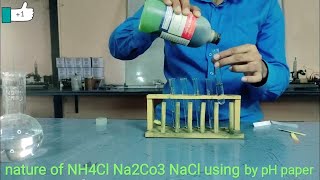 To determine the pH and nature of salt solution NH4Cl Na2Co3 CH3COONa NaCl using pH paper [upl. by Bonns878]