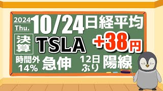 1024 本日の日米の市況。TSLA時間外で14％急伸。日本は12日ぶりの陽線 [upl. by Siraf]