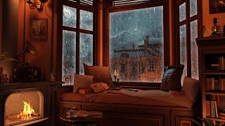 Cozy Reading Nook Ambience  Rain on Window amp Thunder Sounds  Warm Fireplace [upl. by Eiramannod]