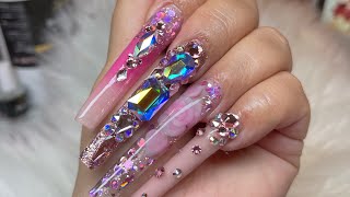 Watch me work Pink encapsulated 3d rose Design  Acrylic Nail Tutorial [upl. by Ody]