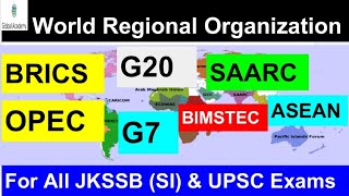 Important Organization BRICS  OPEC  ASEAN SAARC  BIMSTEC  G7  G20  JKSSB  UPSC  Other Exam [upl. by Etnoek]