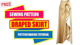 SEWING PATTERN LONG DRAPED SKIRT  PATTERN MAKING TUTORIAL [upl. by Abdella]