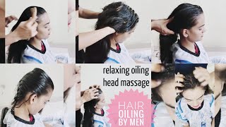 How to do heavy hair oiling  Champi  indian long hair oiling and combing by men  hairplay by men [upl. by Conal982]