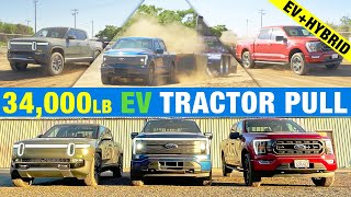 Rivian R1T vs Ford F150 Lightning vs Ford F150 Hybrid Tractor Pull Showdown [upl. by Darryl]