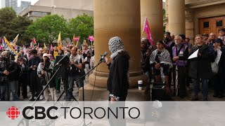 Protesters hold rally as U of T files for injunction to evict encampment [upl. by Tufts]