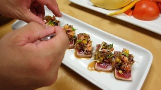 Seared Tuna With Mango Salsa  How To Make Sushi Series [upl. by Ahsiuqal]