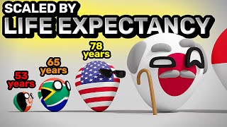 COUNTRIES SCALED BY LIFE EXPECTANCY  Countryballs Animation [upl. by Leiru]