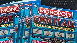 50 MONOPOLY OWN IT ALL  5 MILLION TOP PRIZE PA LOTTERY SCRATCH OFF TICKET SESSION 6 💥💥💥 [upl. by Scoles]