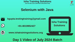 Selenium with Java Day 1 Video On 2nd July 2024Call or WhatsApp us on 918019952427 to Enroll [upl. by Niven]