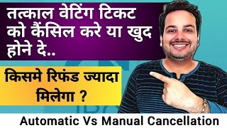 Tatkal waiting ticket automatic vs manual cancellation charges railway  Tatkal ticket refund rules [upl. by Milks]