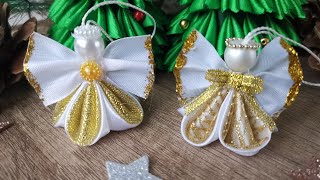 Christmas angel in gold dress  Kanzashi christmas angel  Handmade christmas decoration [upl. by Myrta124]