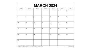 Free Printable March 2024 Calendar Templates With Holidays  Wiki Calendar [upl. by Ariad809]