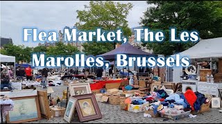 Flea Market The Les Marolles neighbourhood Brussels  Old and antiques Walking tour [upl. by Sanborn]