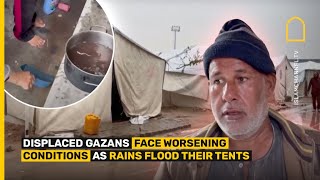 Displaced Gazans face worsening conditions as rains flood their tents  Islam Channel [upl. by Nahn197]