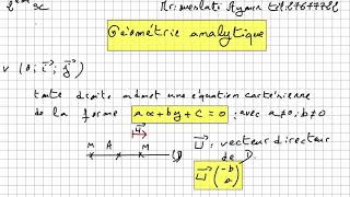 géometrie analytique eqation cartesienne dune droite 2éme science [upl. by Arehs636]